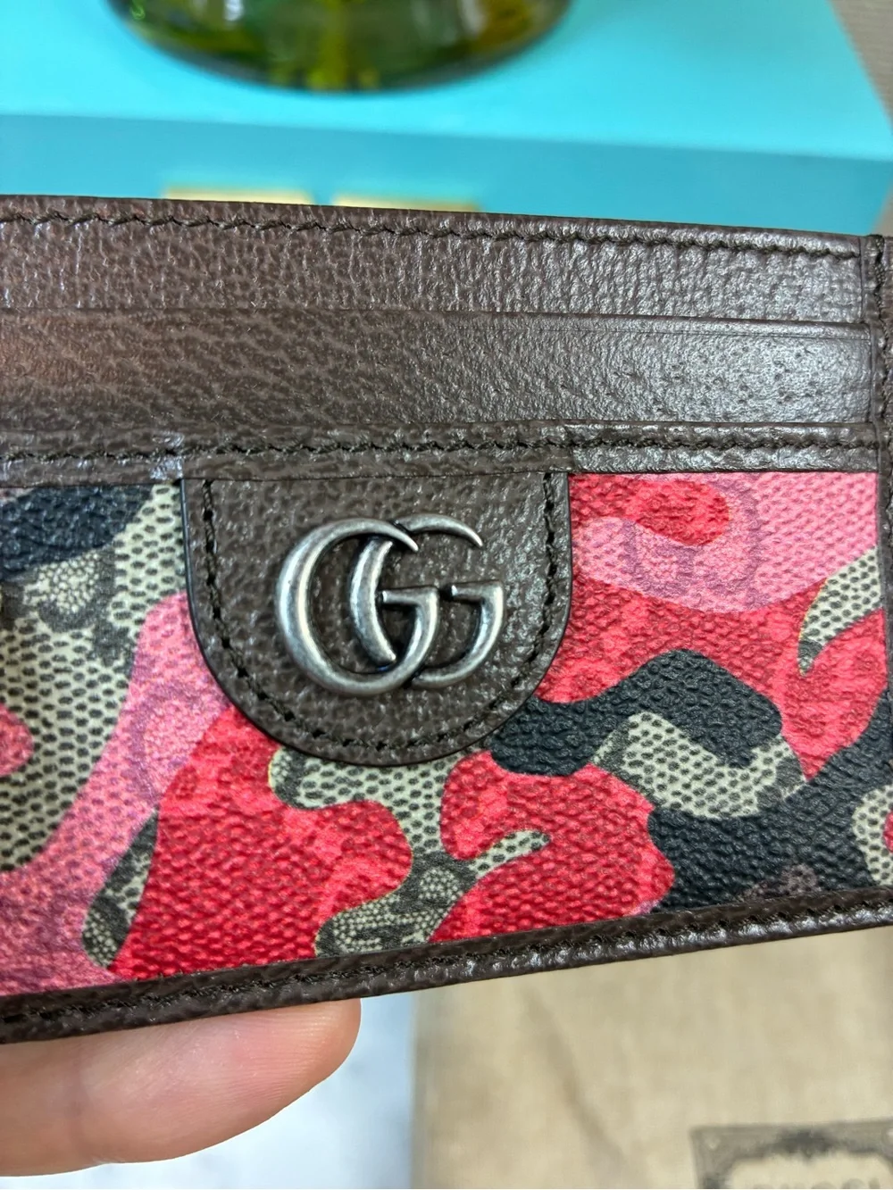 Gucci Camouflage Red and Pink Canvas & Leather Card Case - NWOT w/ Box